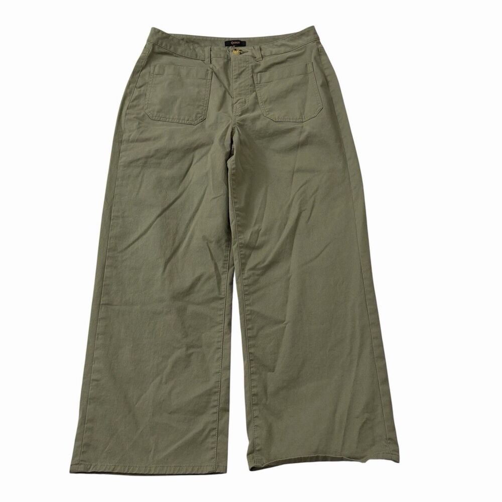Quince Pants Womens 12 Olive Green Organic Stretch Chino Crop Wide Leg High-Rise